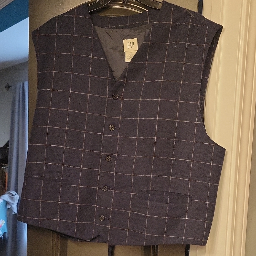 Vintage GAP Navy Windowpane Button-Front Vest - image 1